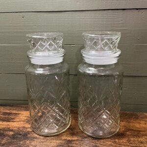 Planters Peanuts Diamond Glass Storage Jars Set 1983 Lid